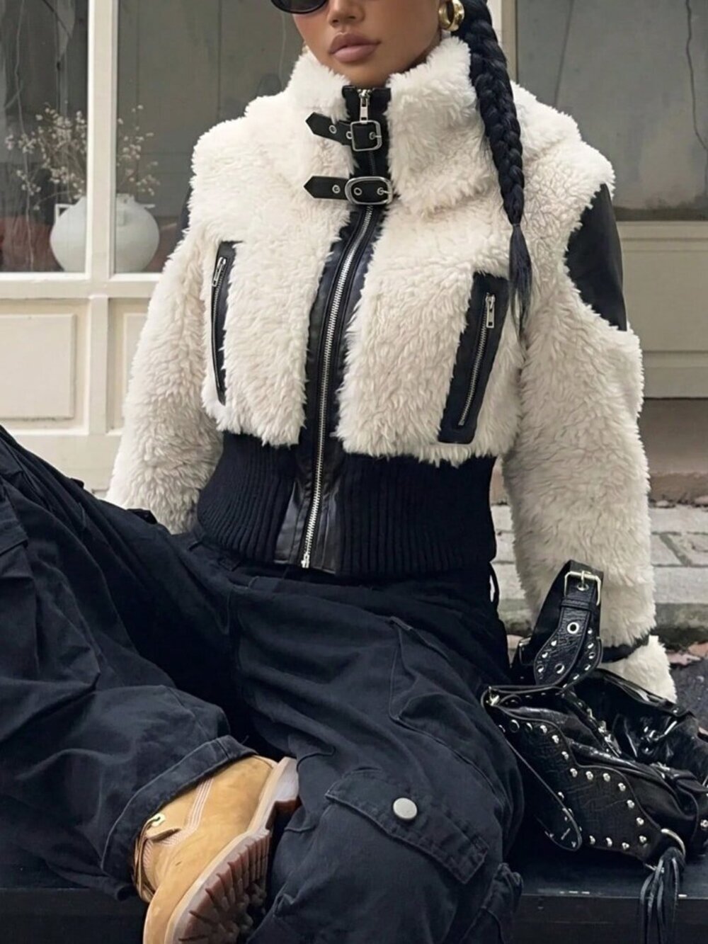 Black And White Casual Women's Knitted Jacket - Picture 8 of 8